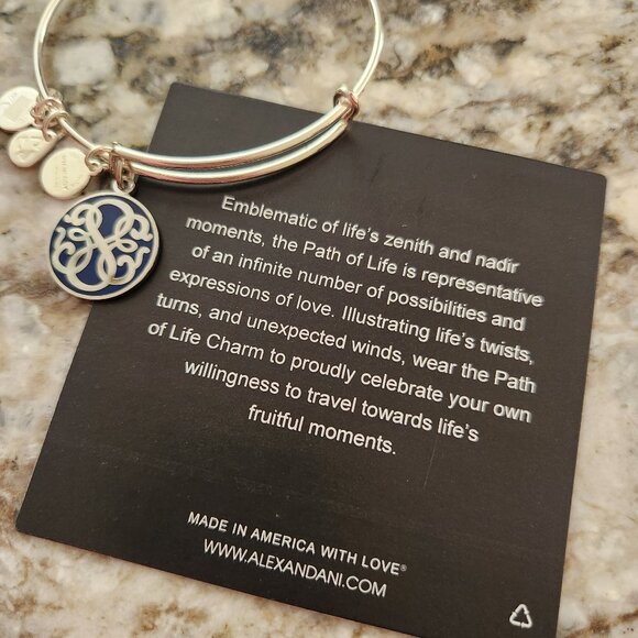 Alex and Ani Bangle Bracelet Path of Life Silver with Blue & Silver Charm New - Picture 4 of 4
